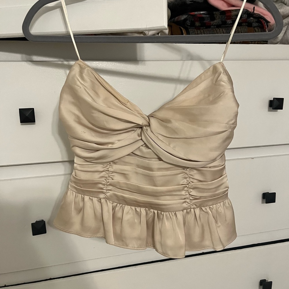 Express Cream Satin strapless top